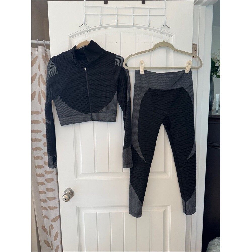 Women's Black & Gray High-Waist Seamless Leggings